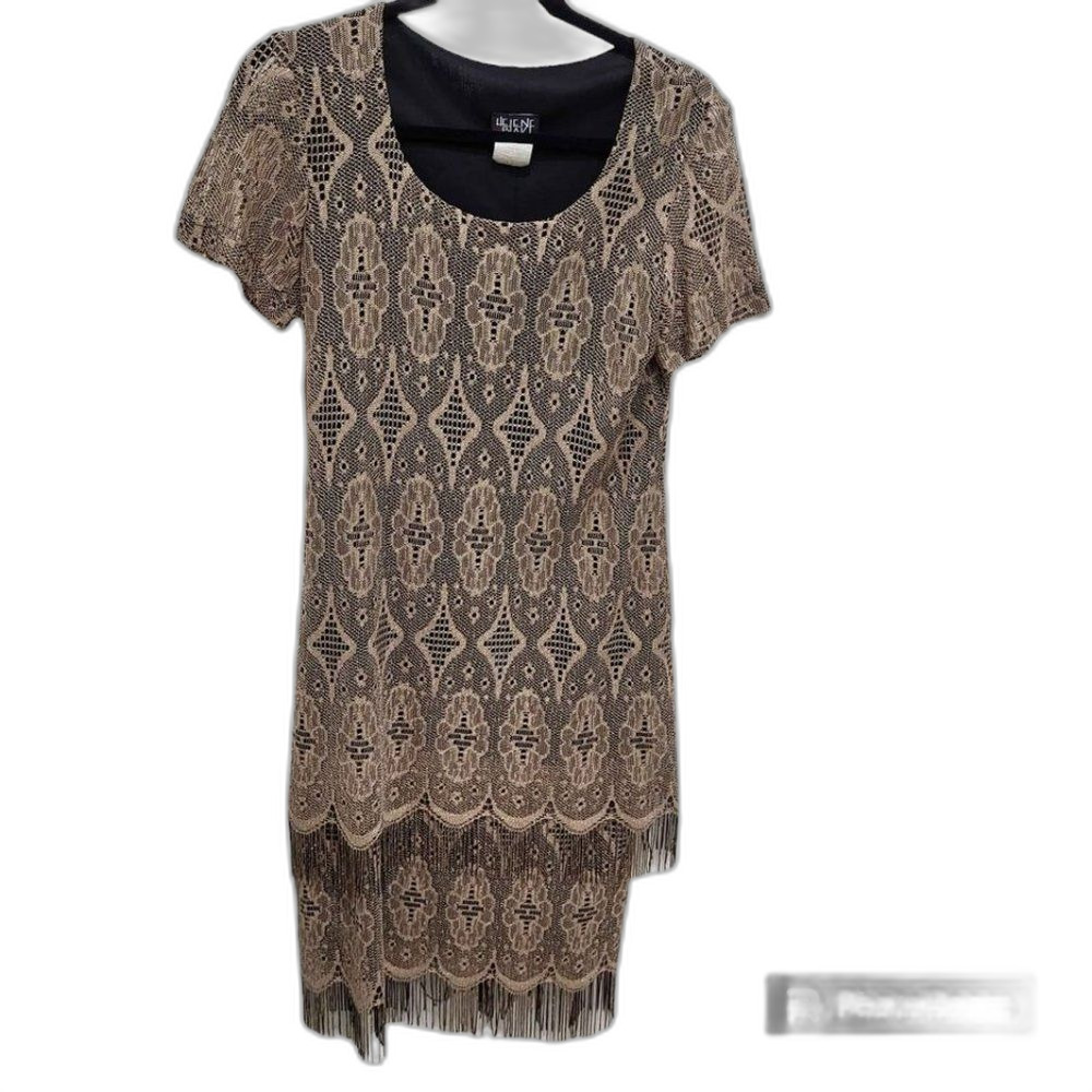 Vintage Gold Fringy Cocktail Dress - Size 10